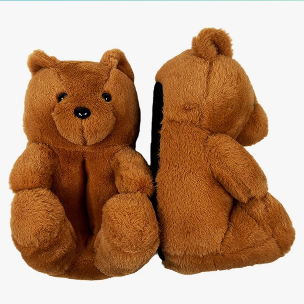 Teddy bear Brown Faux Fur house lounge shoes slippers size OS Unisex